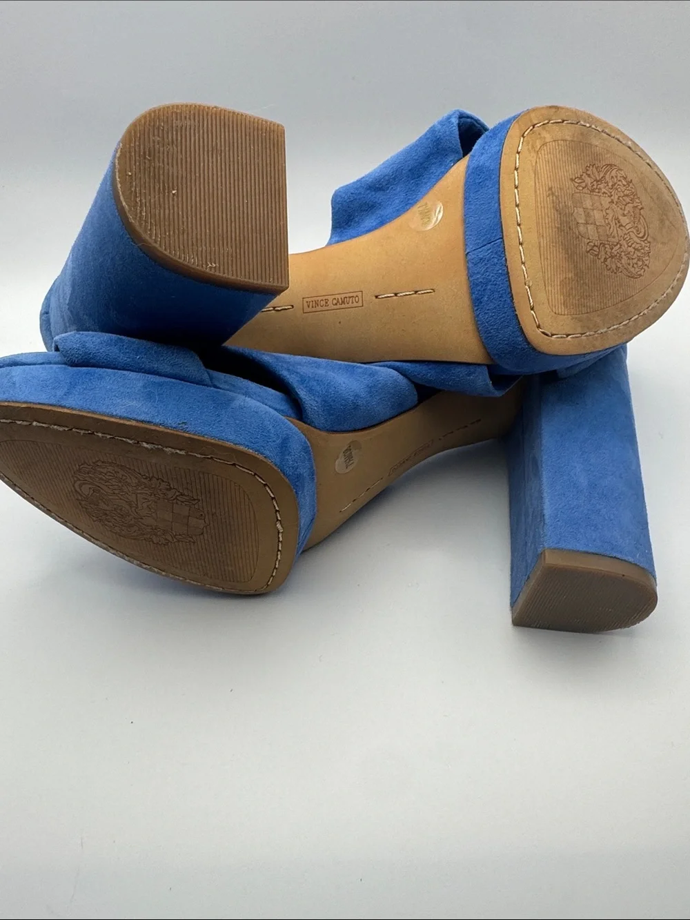 Vince Camuto Blue Suede Knotted Platform Block Heel Sandals 7.5